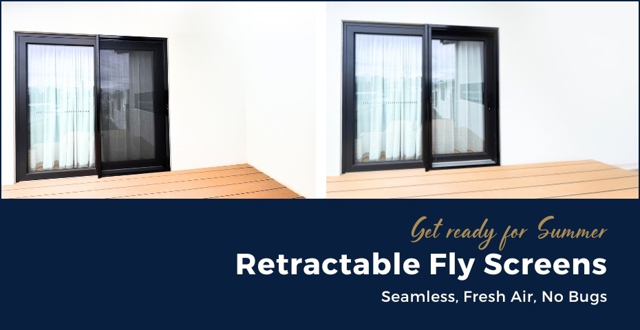 Retractable fly screens installed in modern Canberra home
