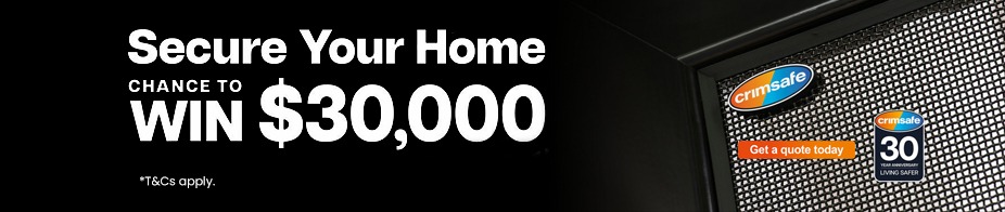 Crimsafe security screen offering a chance to win $30,000 when requesting a quote